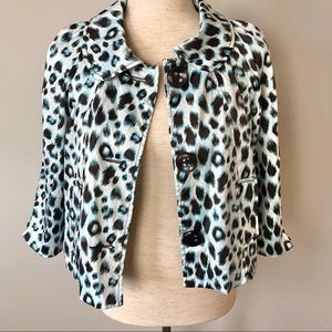 Women’s Blazer Animal Print Blue White Black Dressy Jacket Cropped Size XS